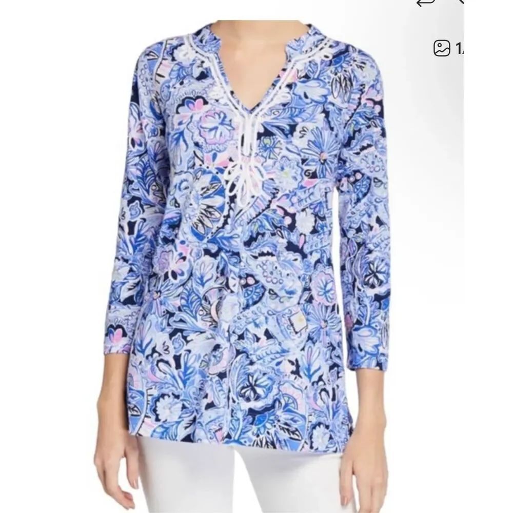 Lilly Pulitzer Kaia v neck tunic top cotton L